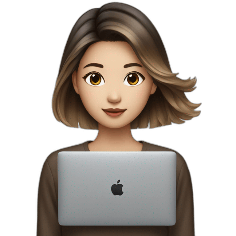 brown balayage straight Hair korean girl with macbook emoji