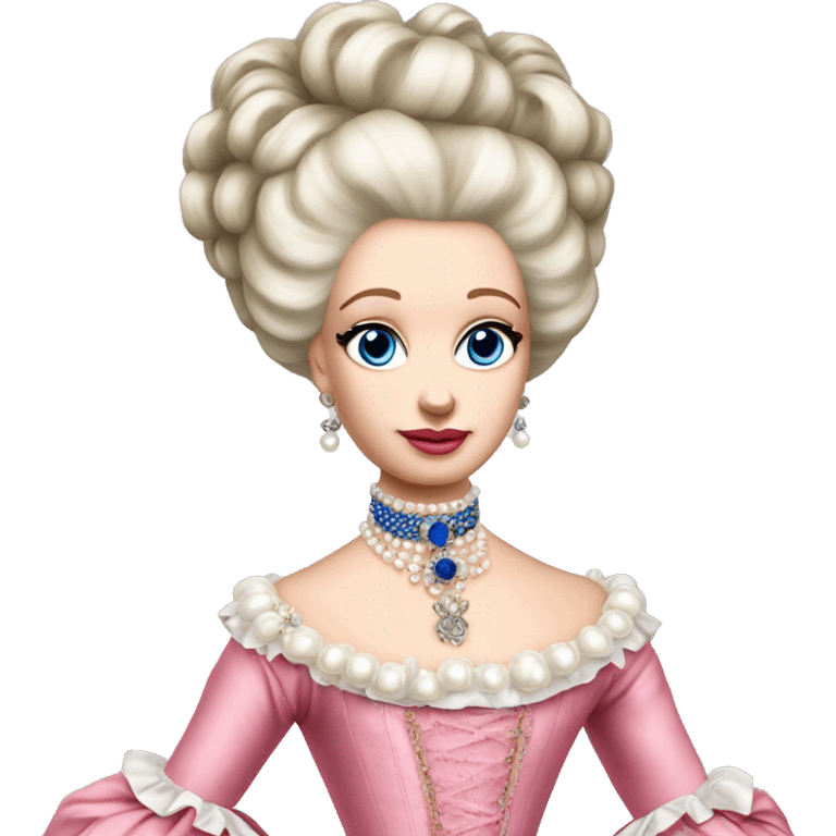 Marie Antoinette with pink dress, pearl choker, blue eyes emoji