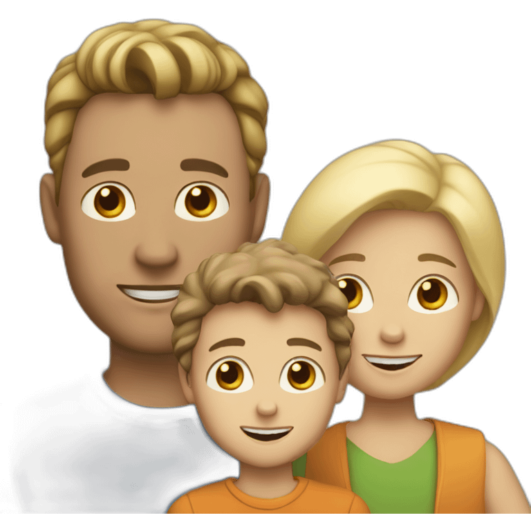 family of three white men (two dark-skinned and one blonde) with one son emoji