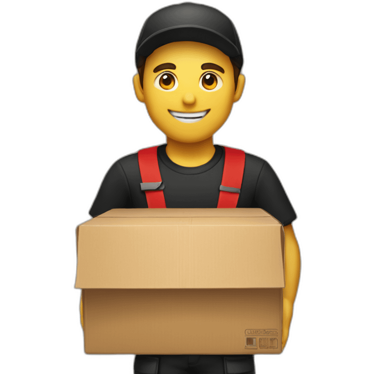 white delivery man in black and red clothes holding a box emoji