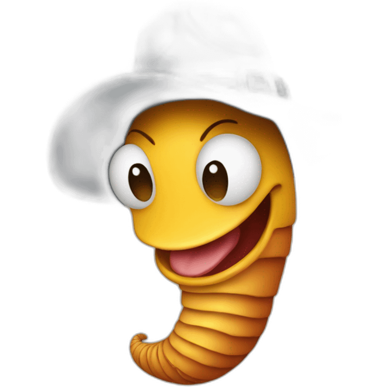 bust of an earth worm wearing a cowboy hat emoji