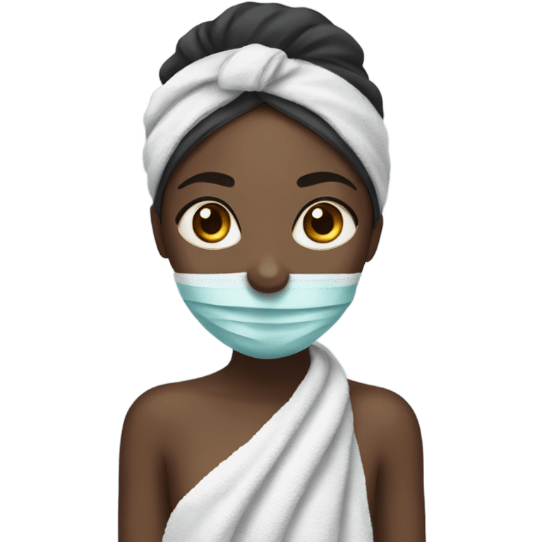 black girl with face mask on and towel on her head emoji