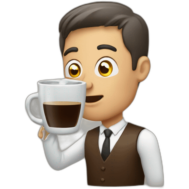 Man drinking directly to the coffee maker emoji