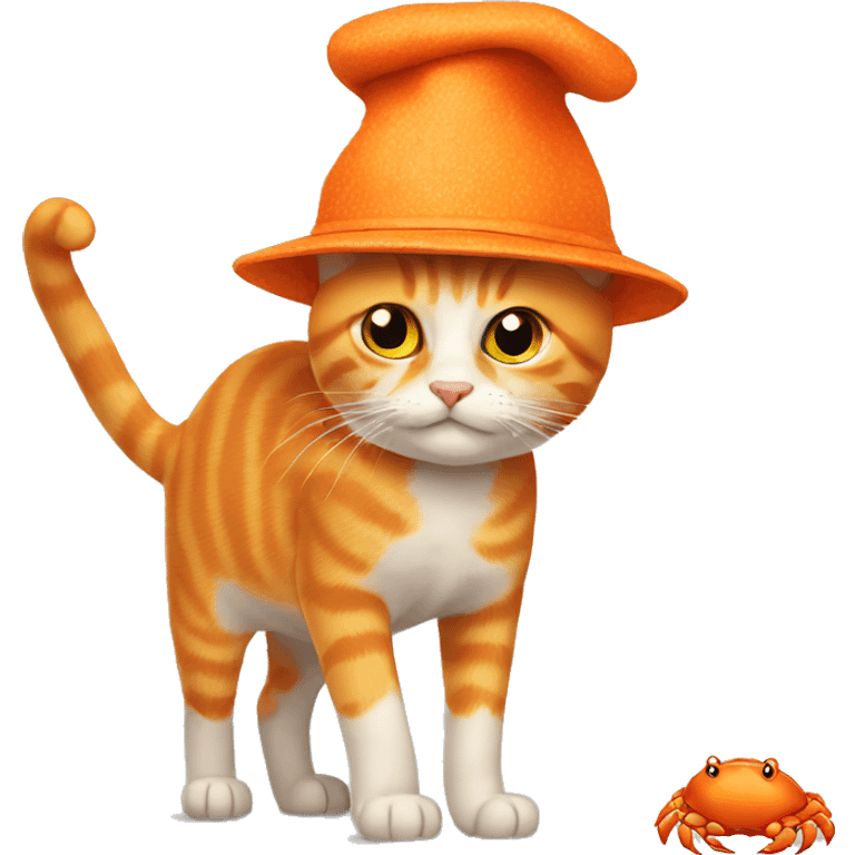 Orange cat with a crab hat emoji