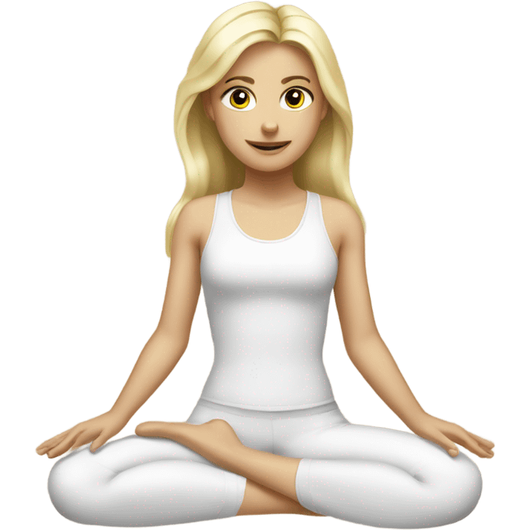 blond girl with gray eyes in white clothes doing pilates  emoji