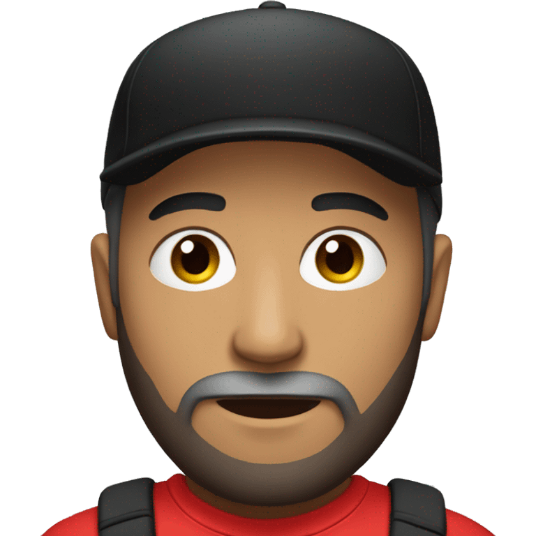 Man with beard, wearing black jogger, red shirt and black cap emoji