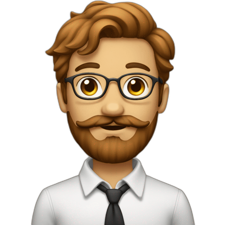 Un adolescent avec une légère barbe marron et une légère moustache, avec les cheveux court et qui tombe en avant emoji