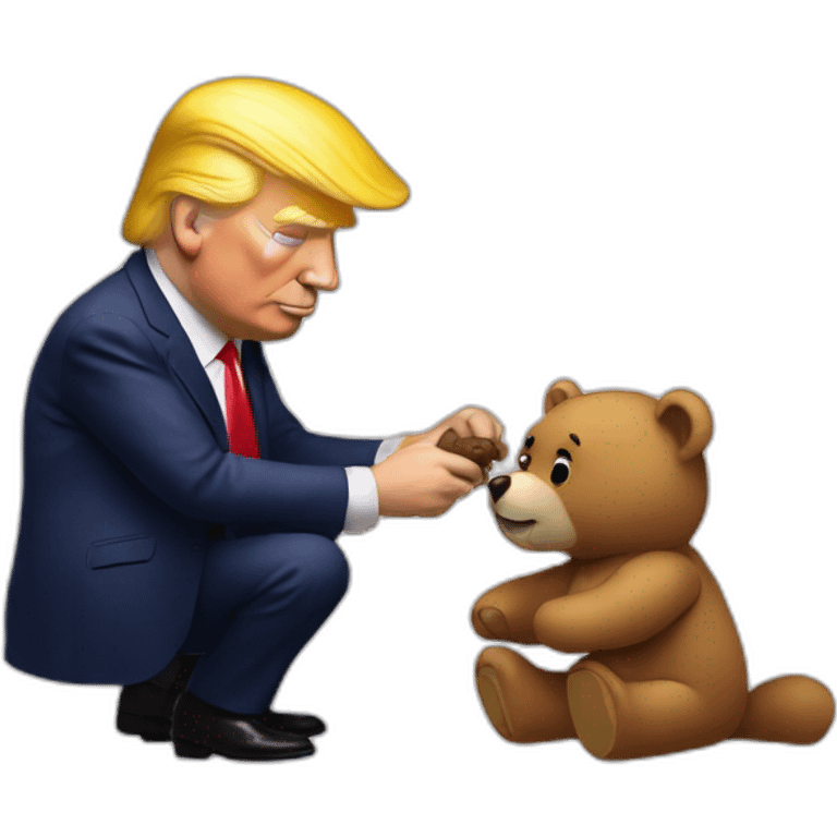 Trump playing with small teddy emoji