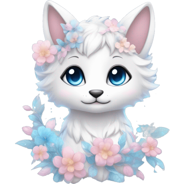 Anthro Cute Cool Pastel Kawaii gorgeous sparkly ethereal fantasy animal creature with blue eyes furry sona with flowers and ribbons beautiful aesthetic emoji