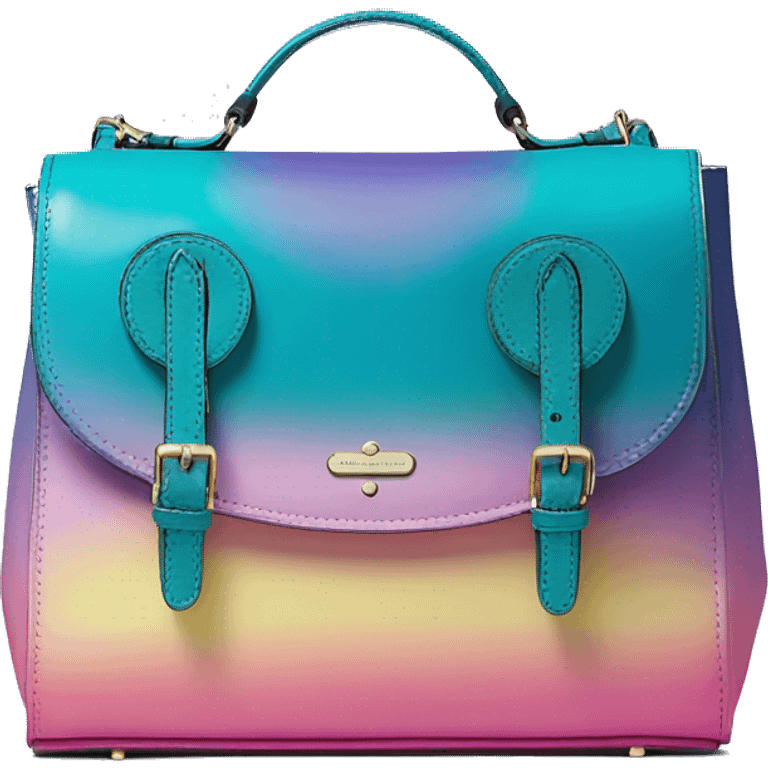 Realistic isolated blue ,teal ,pink , yellow and purple metallic ombre kate spade satchel purse.  emoji