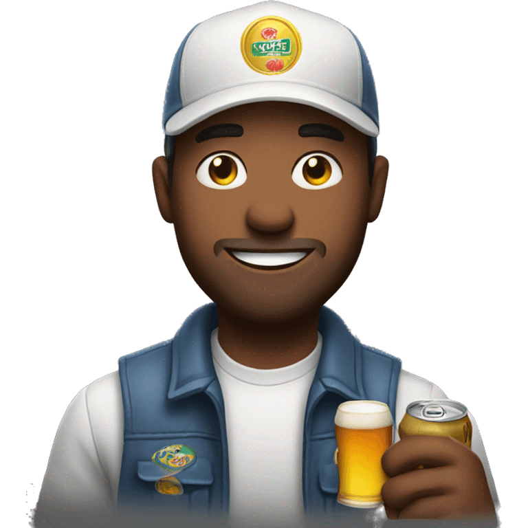 man in cap holding a can of beer emoji