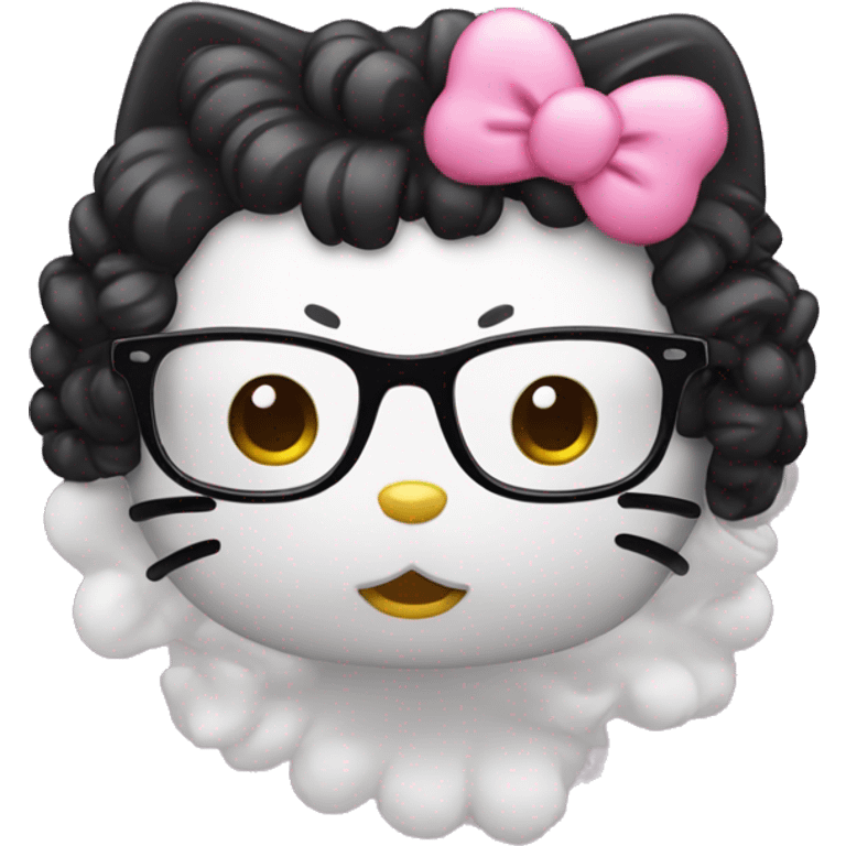 hello kitty with glasses and curly black hair emoji