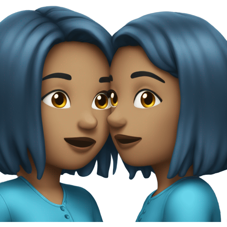 Girls kissing in blue emoji