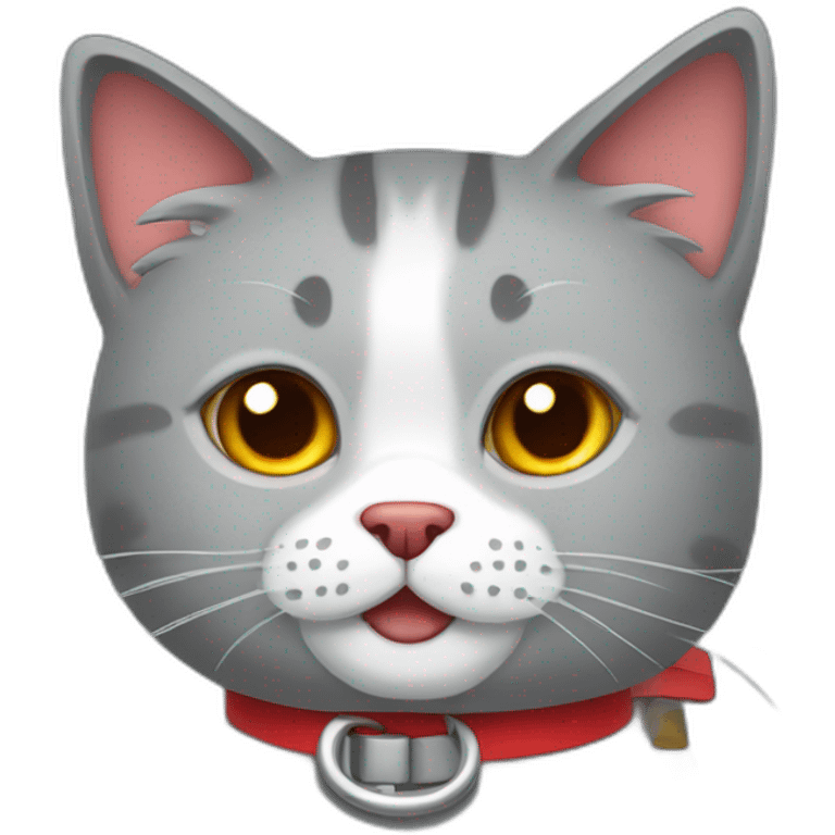 gray flullfy cat with red collar emoji