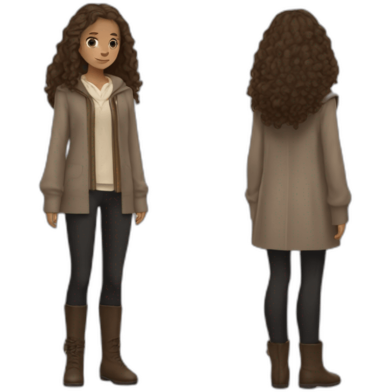 Hermione granger with Brown hair is black wizard clothese and à beige skin emoji