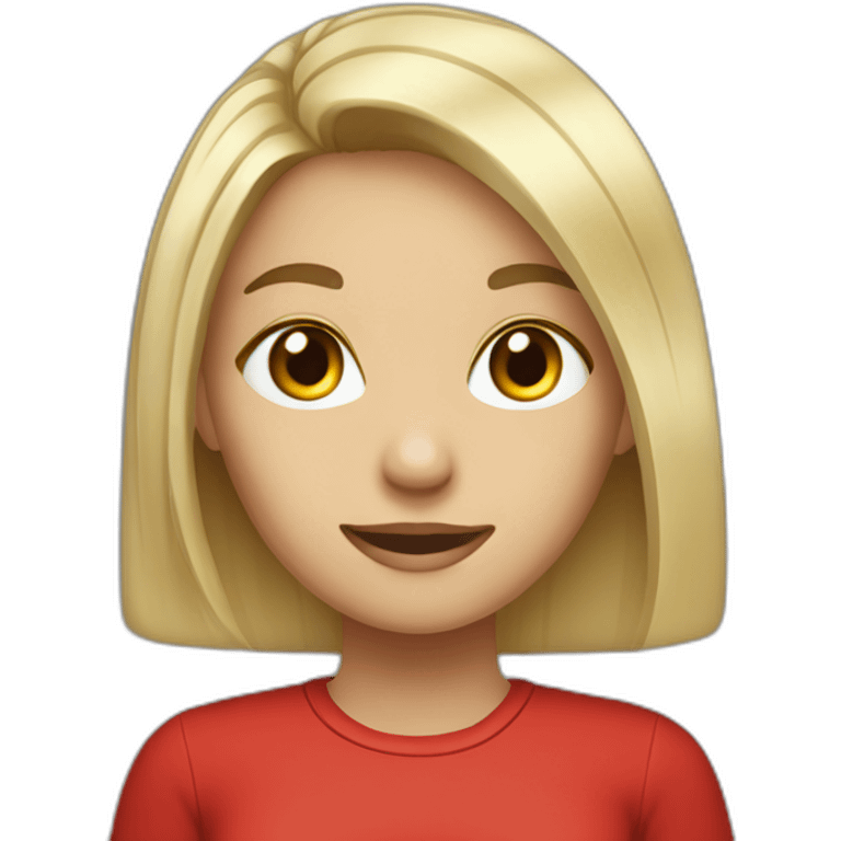 brown root bleached hair girl working, red shirt emoji