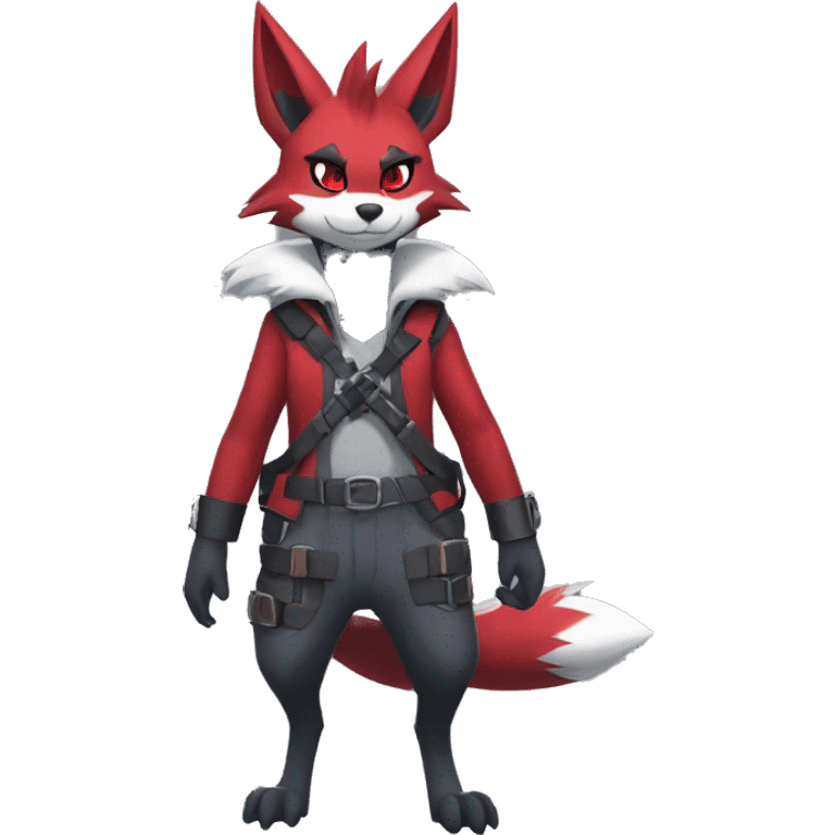 Cool Edgy Zorua-Zangoose-Zoroark-Mightyena with a collar and harness full body emoji