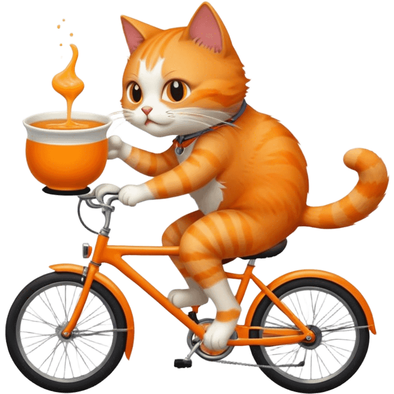 i want a cat riding a bike backwards while eating a bowl of soup emoji