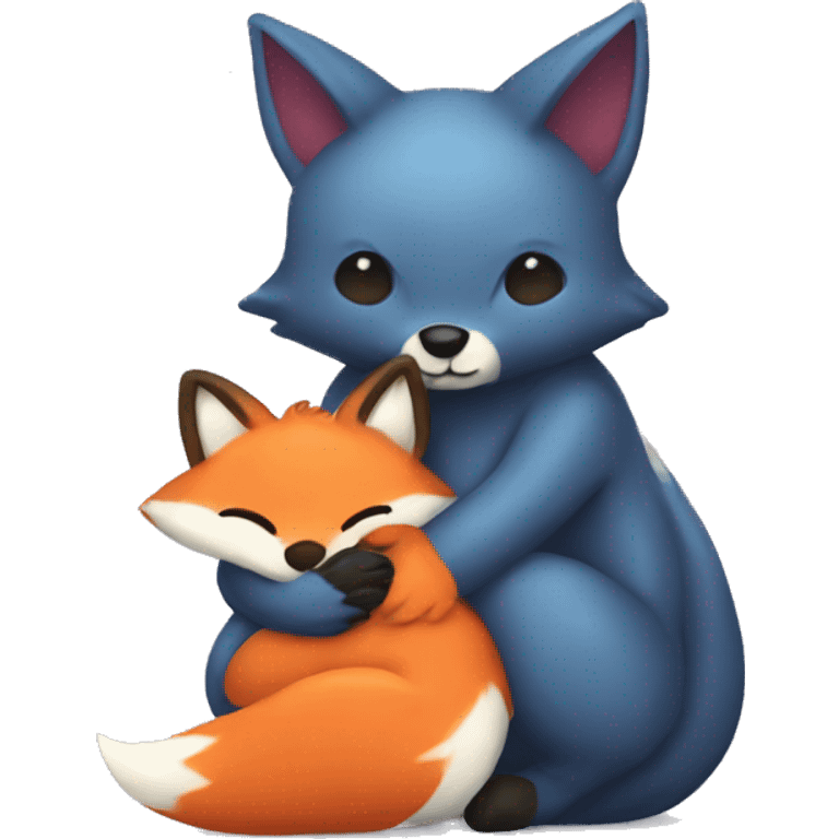 Fox hugging a slime emoji