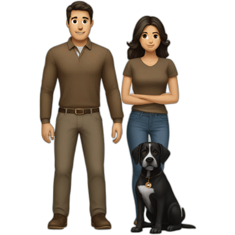 brunette man with a brunette woman with a black chai dog emoji