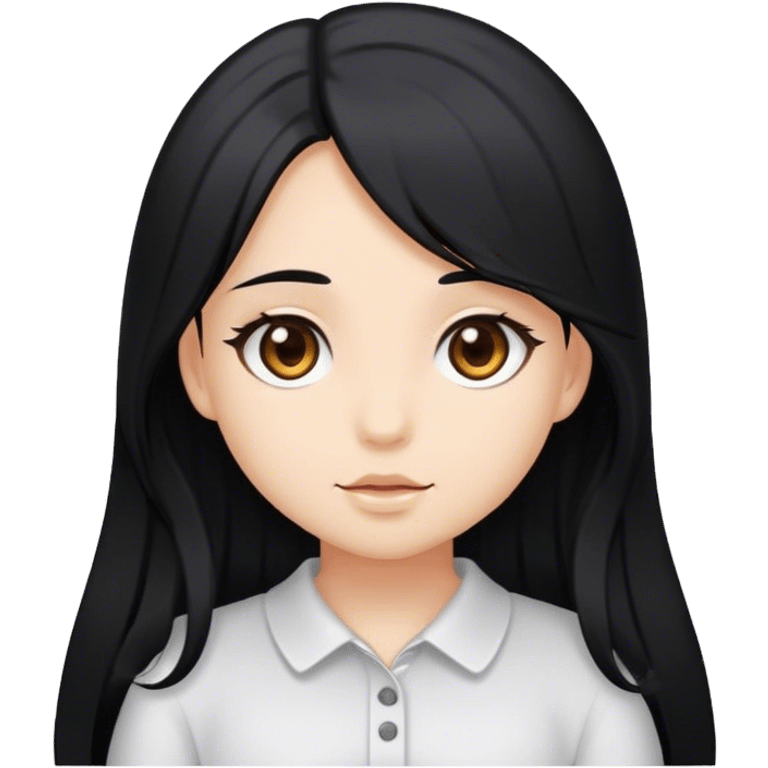 Cute girl long black hair brown eyes emoji