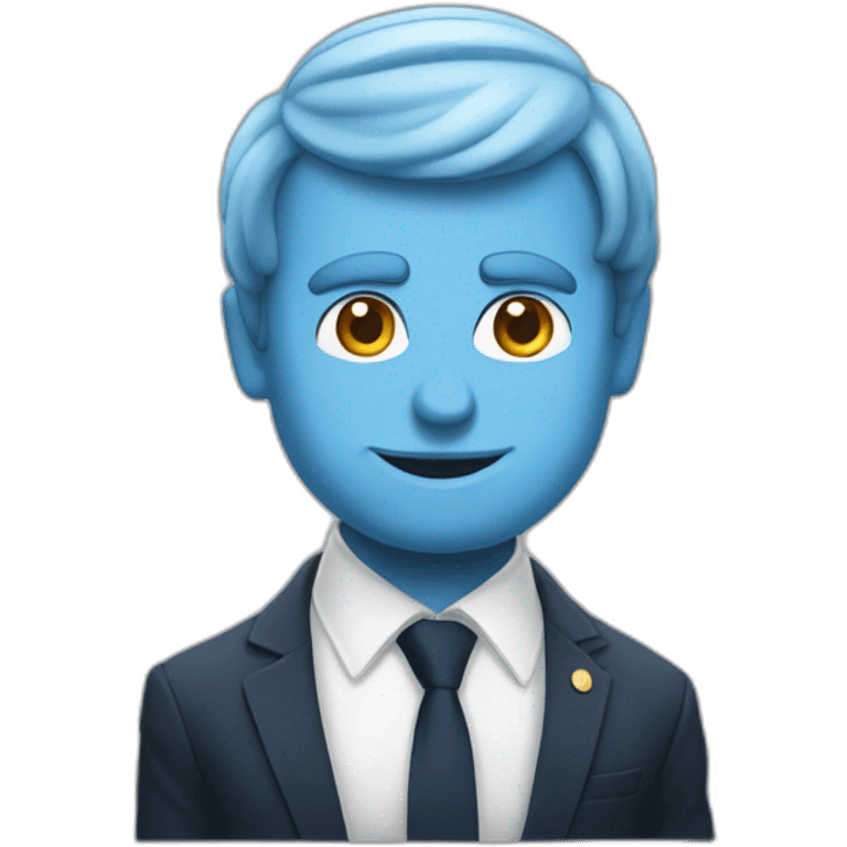 Macron met un bras tendu devant sa tête emoji