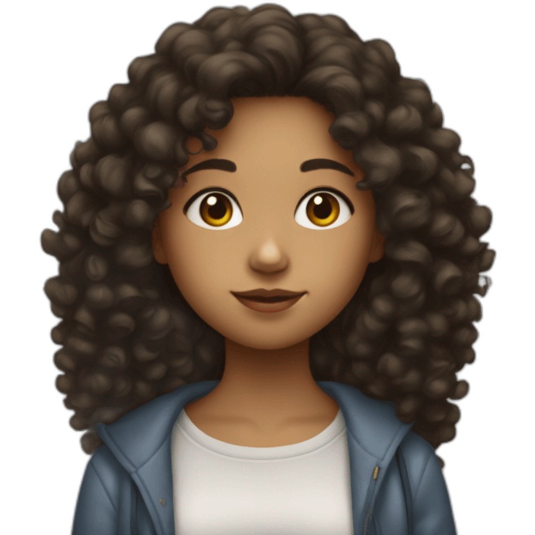 Teenage girl with dark fluffy curly hair with easel emoji