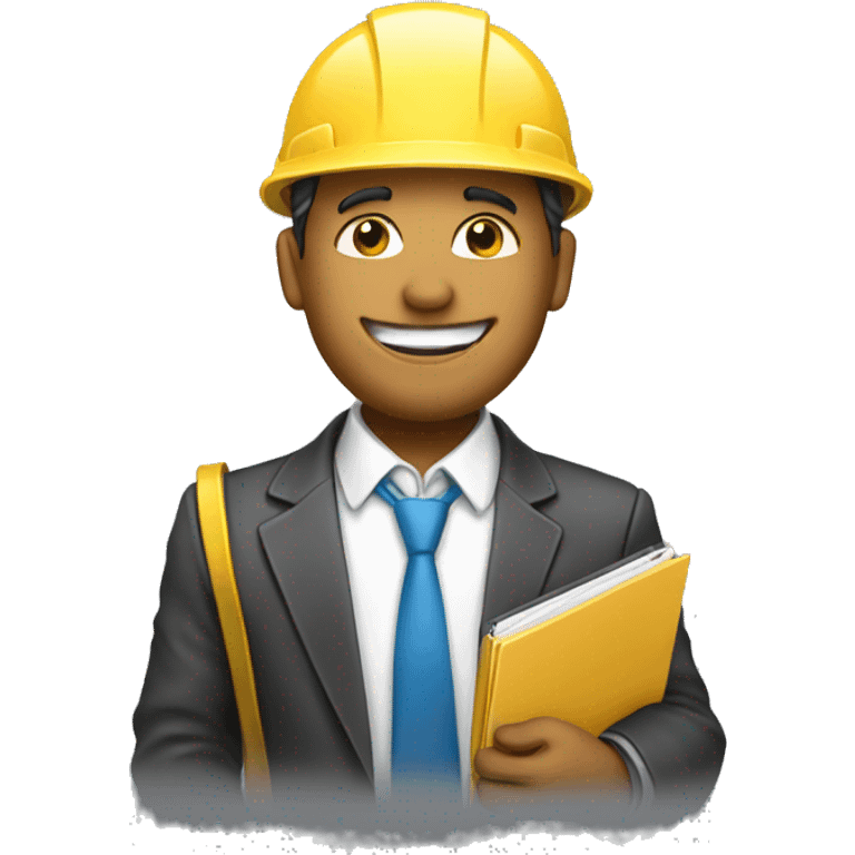 Engineer emoji with suit and hard hat holding folder smiling emoji