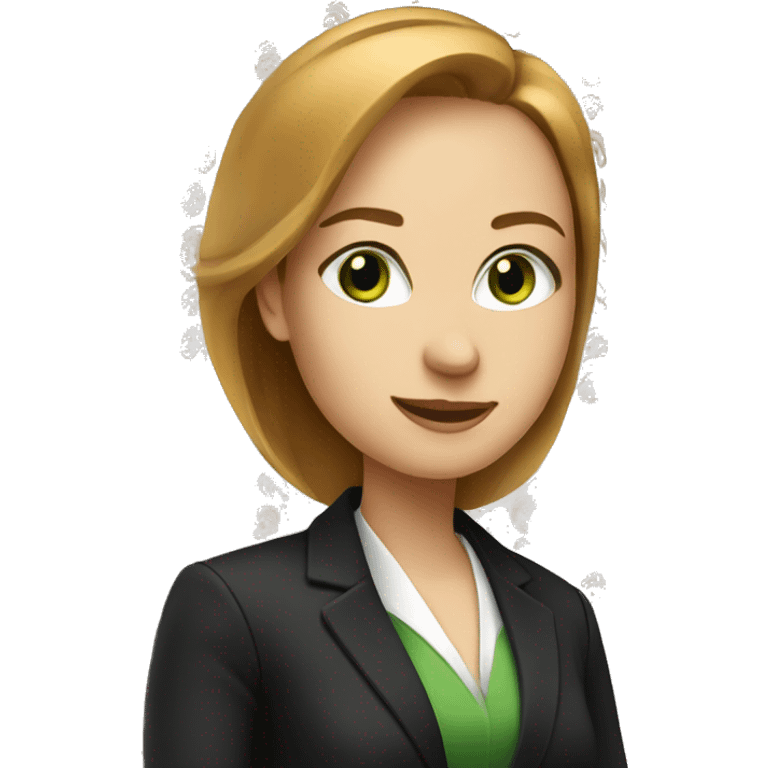 executive woman, straight golden brown hair, green eyes, black suit emoji