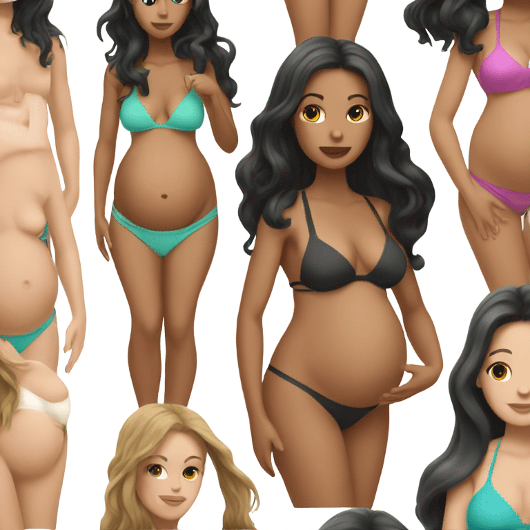 White pregnant woman in a bikini with black hair  emoji