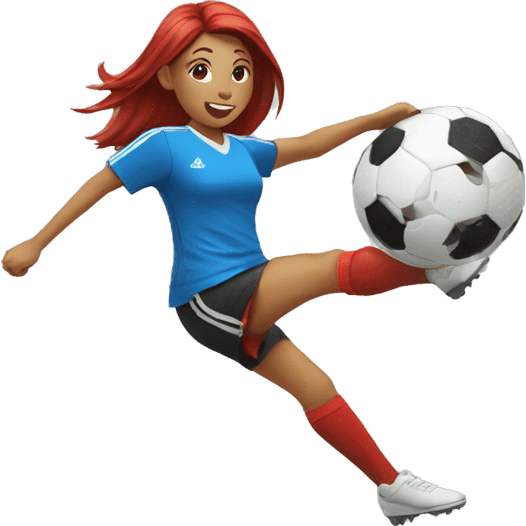 blod girl kicking a soccer ball in the air emoji