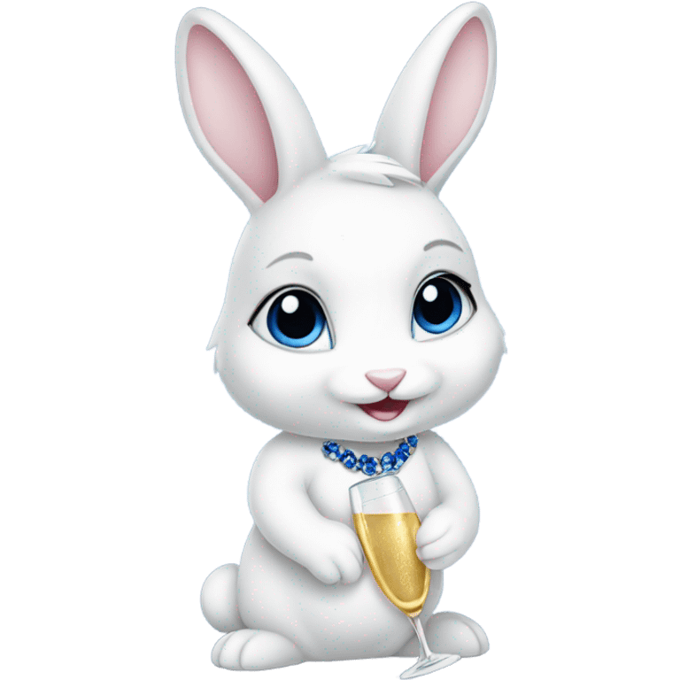 white female bunny wearing sapphires holding champagne  emoji