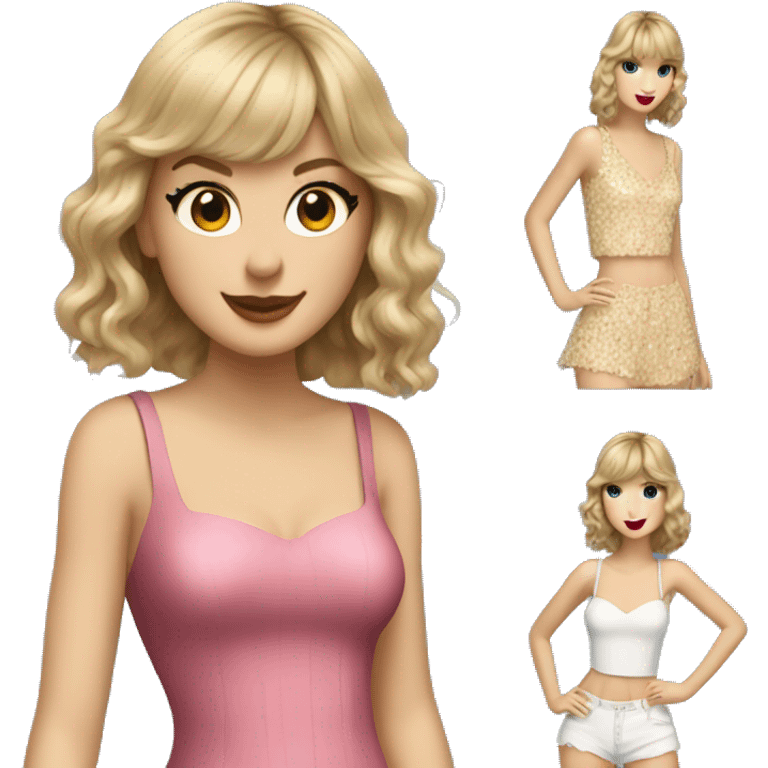 Taylor swift wearing an outfit from the eras tour while smiling emoji