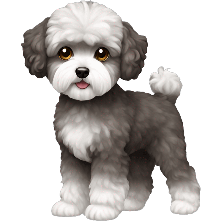 Dog maltipoo dark grey and dark brown fur full body standing emoji