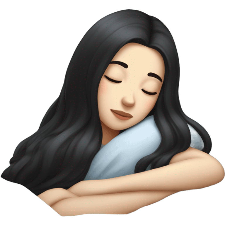 pale girl with long black hair sleeping  emoji