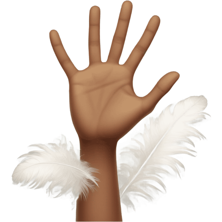 flying feather over brown female hand  emoji