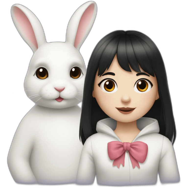 white rabbit with a little girl with black bangs emoji