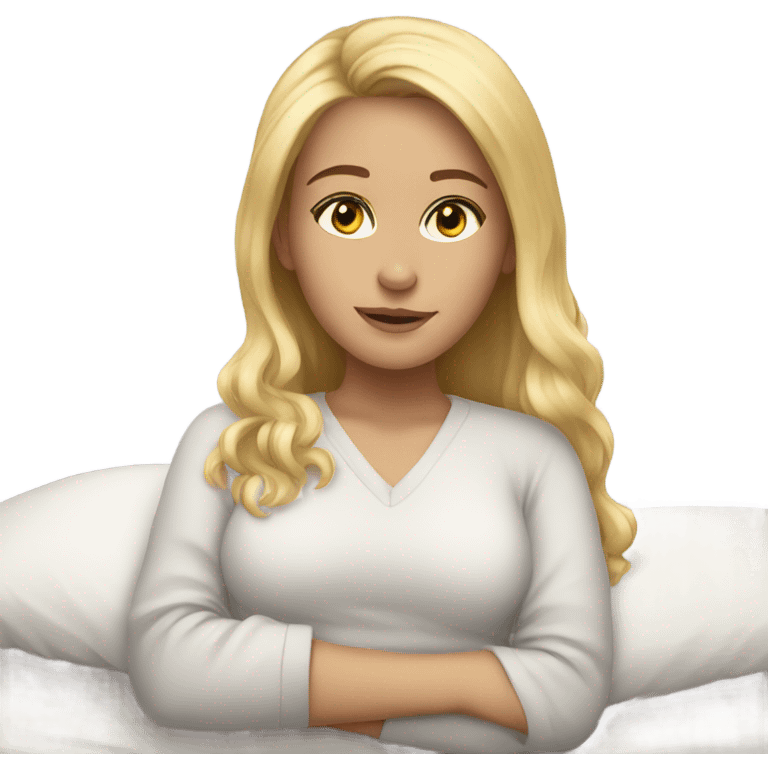 Girl in bed blonde hair gray eyes snuggly  emoji