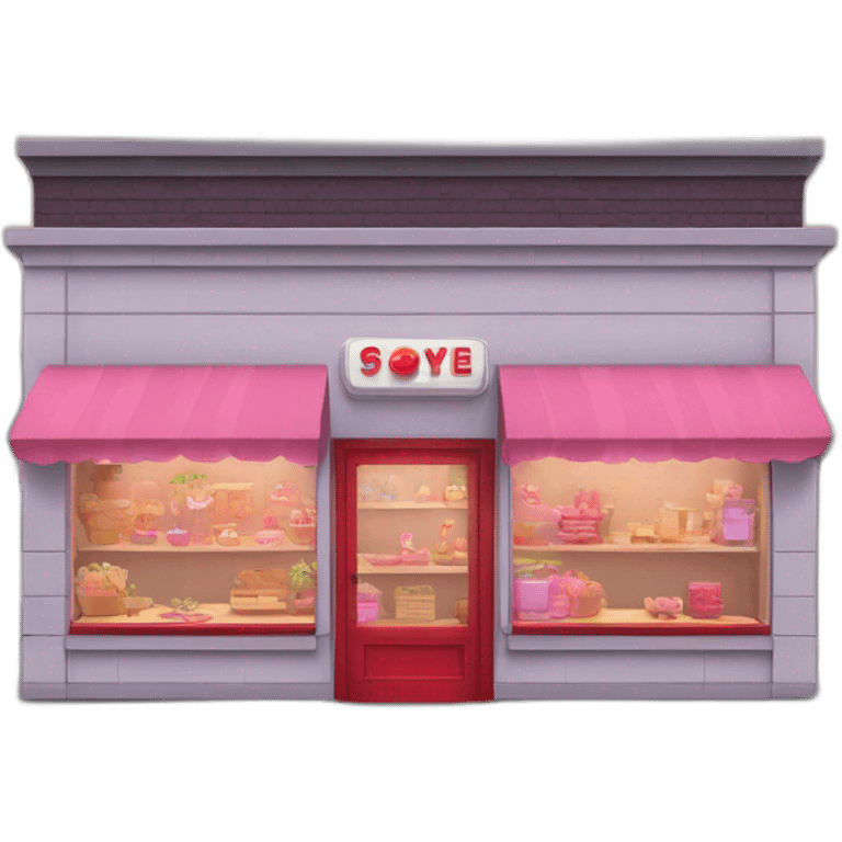 Grandma's store building with red and pink elements colors emoji