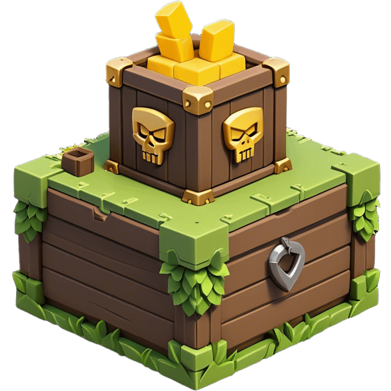 Clash of Clans aesthetic: Cinematic Playful Pixel 3D loot crate Emoji, rendered in a 3D vector-style similar to standard emojis with minimal shading and bold, simplified shapes. A compact, distinct form with signature details, softly glowing with a pixelated adventure charm. Simplified yet unmistakably iconic, highly detailed and consistent, glowing with a soft radiance and high shine. Stylized with a touch of classic pixel-art charm and a soft glowing outline, capturing the essence of a beloved gaming relic with a friendly, playful manner! emoji