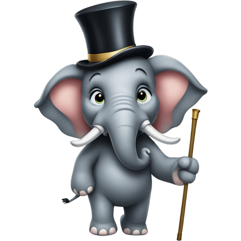 Elephant wearing a top hat and monocle showdancing with a cane emoji