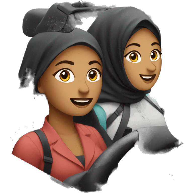  two Muslim woman driving Mercedes convertible emoji