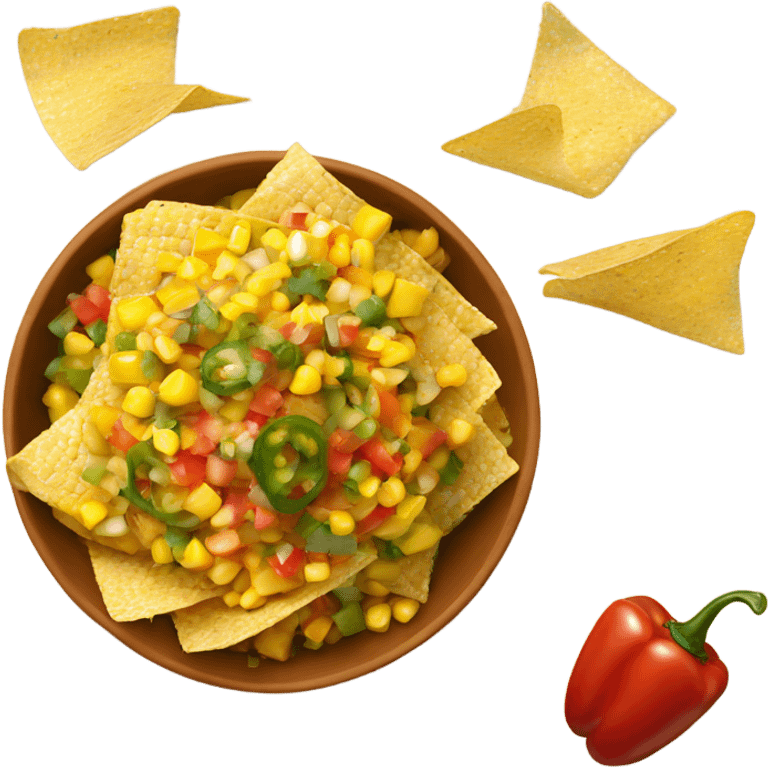 Corn and pepper salsa with tortilla chips emoji