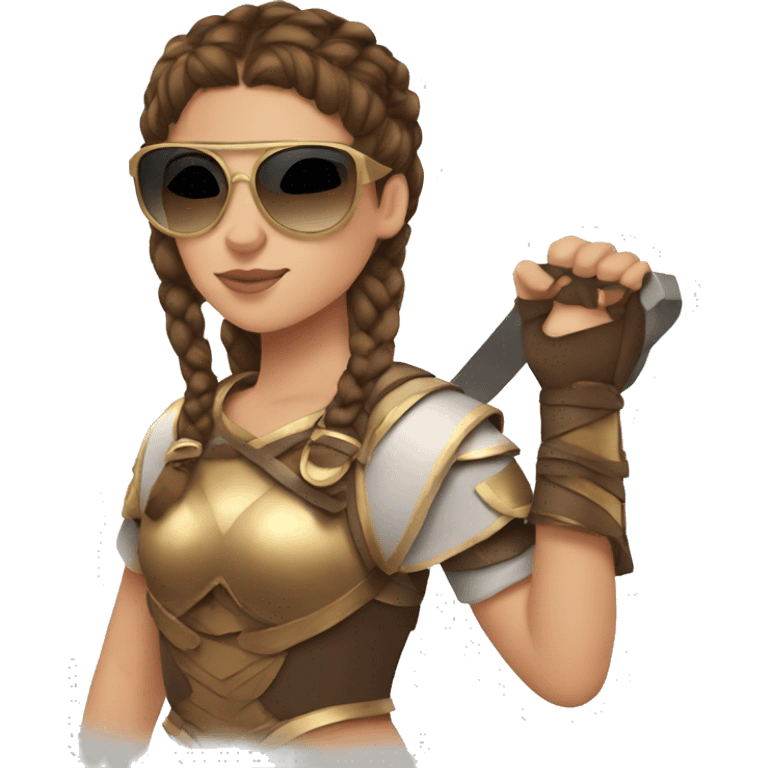 Girl gladiator with French braids, brown hair and sunglasses emoji