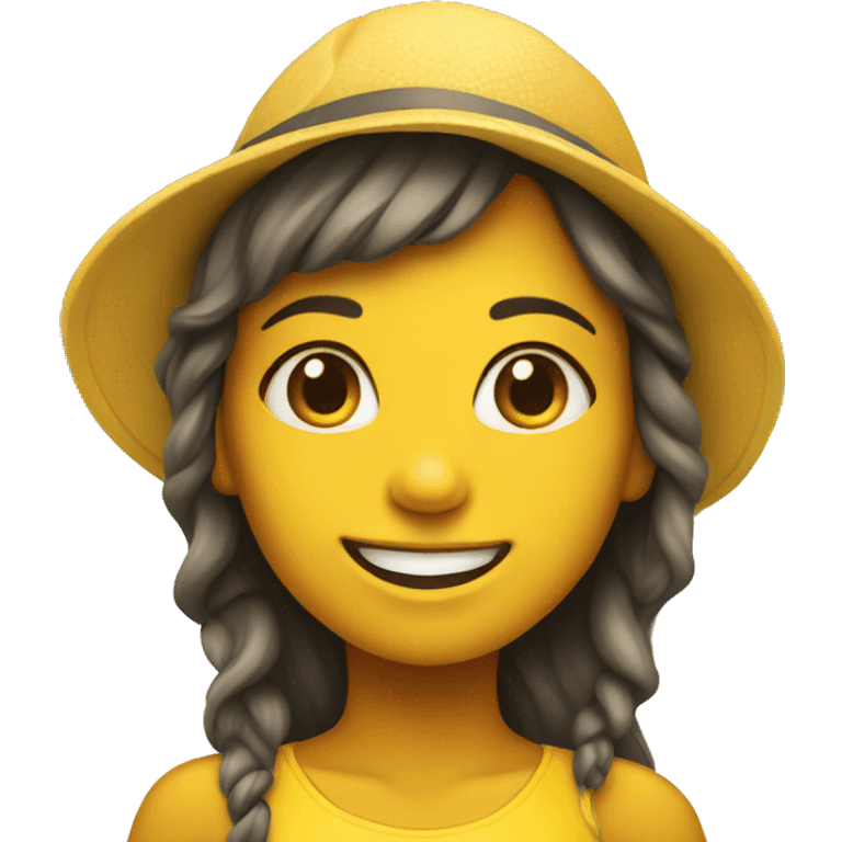 girl smiling on beach，yellow skin emoji