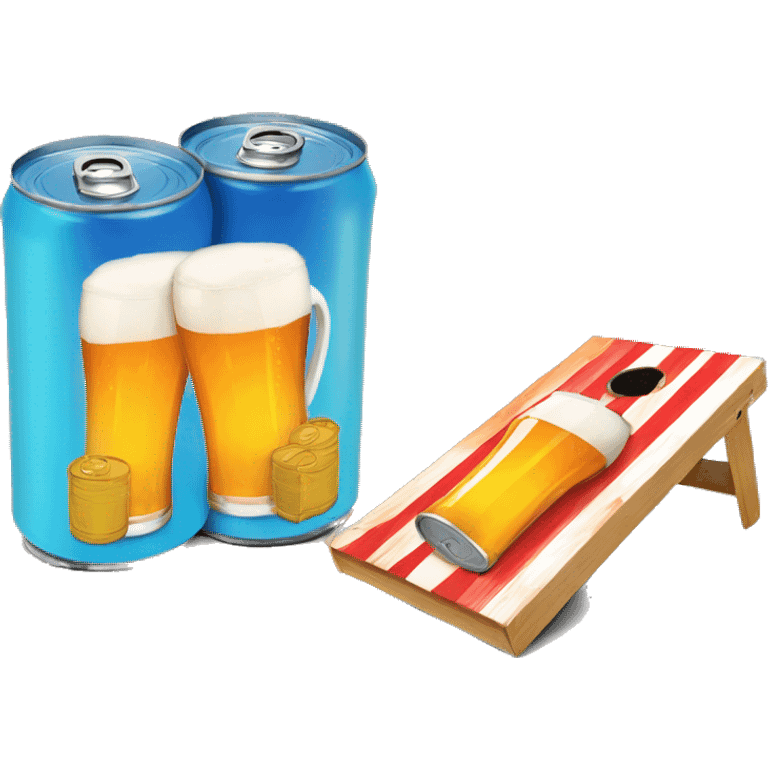 Cornhole board and beer cans next to it  emoji