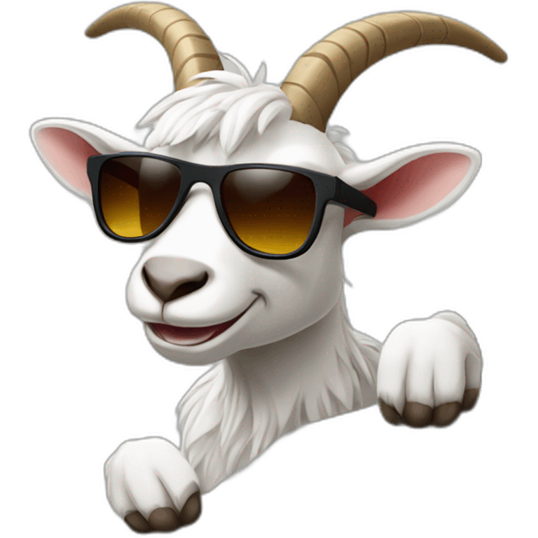 cool goat with sunglasses climbing on gray rock emoji