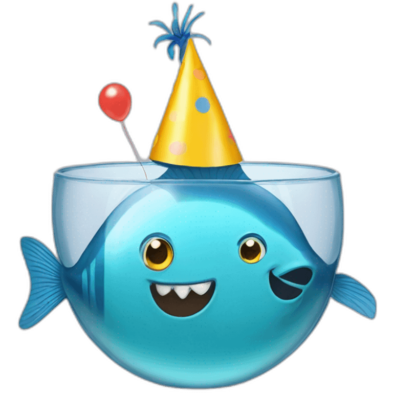 fish in a bowl wearing a little party hat emoji