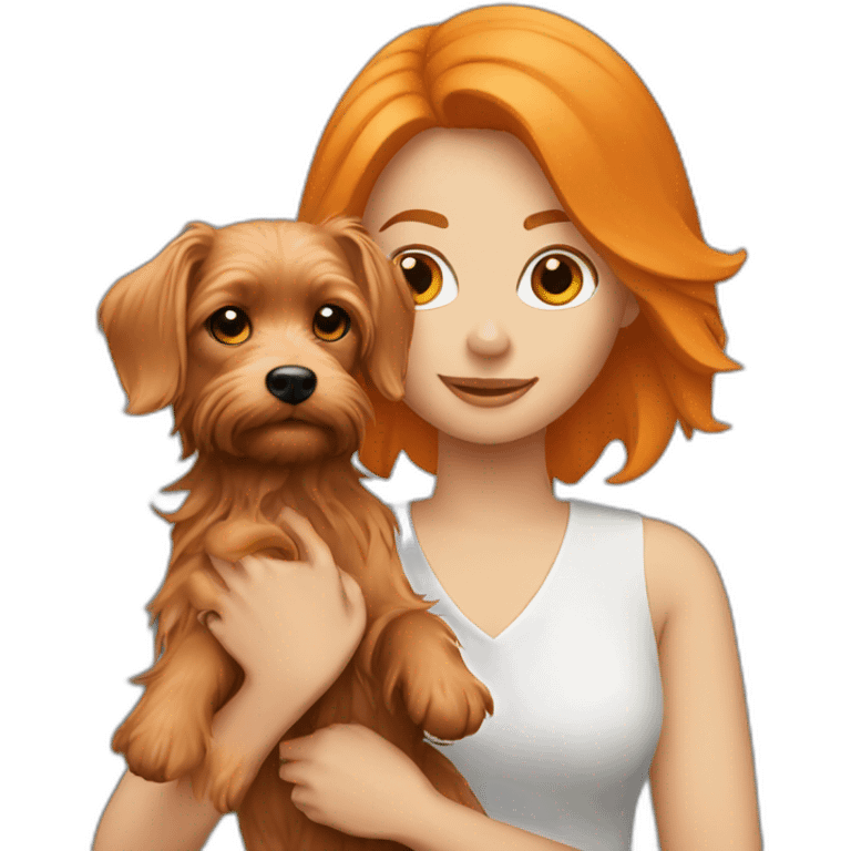 orange hair woman holding yorkshire dog emoji