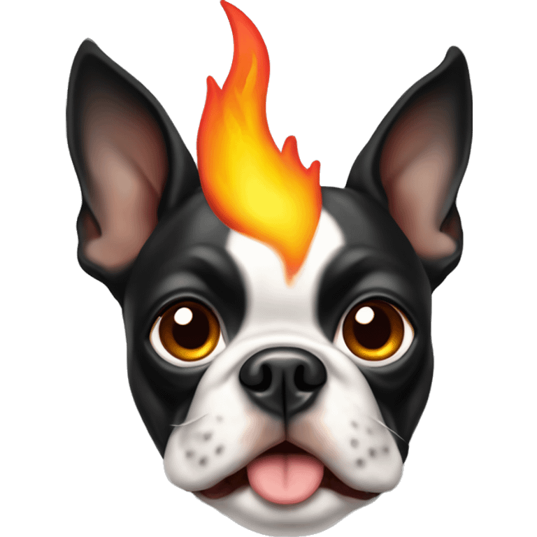 Boston terrier dog with a flame  emoji